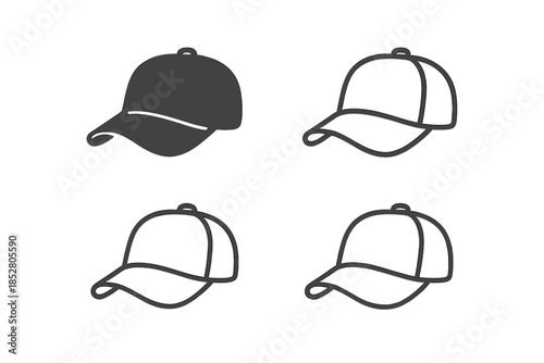 Four Gray Baseball Caps on Dark Background