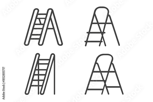 Four silhouette icons of step ladders on a dark gradient background