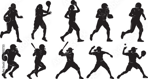 Female sports action silhouettes bundle