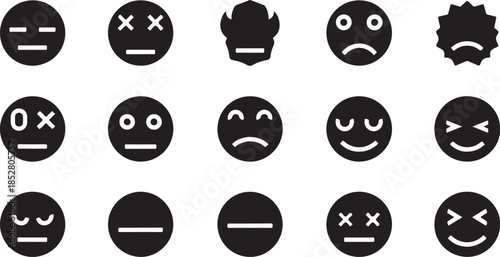 Black and white emoji feedback icons set