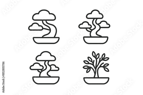 Bonsai tree icons with abstract cloud-like foliage