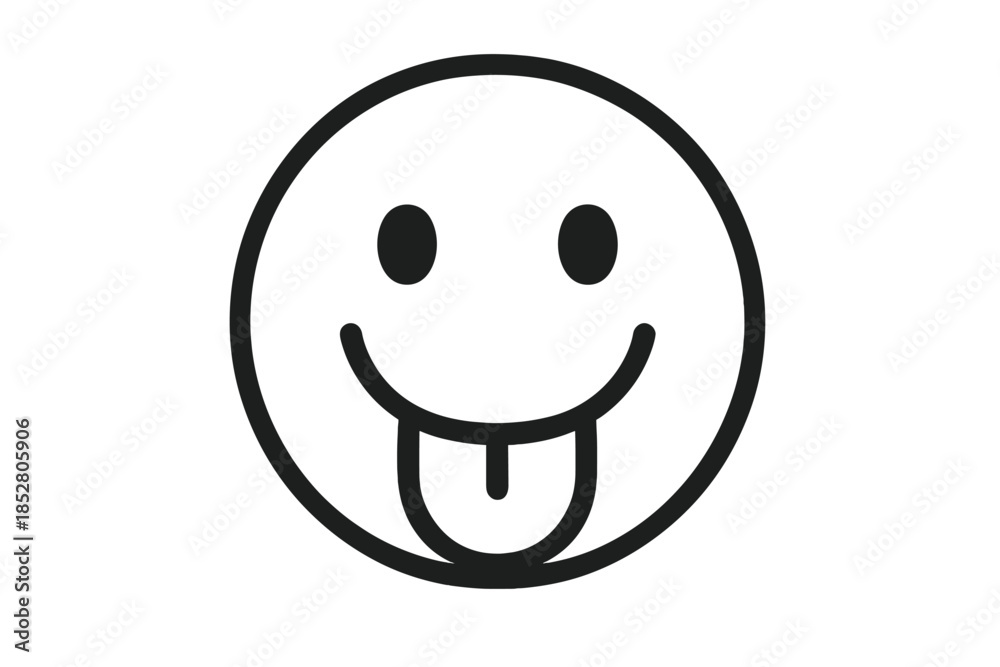 Fototapeta premium Smiley face with tongue sticking out, dark grey.
