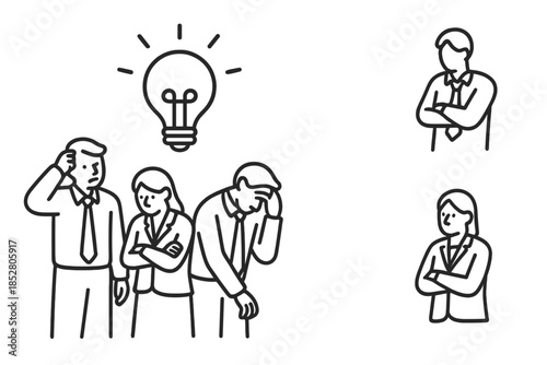 Team struggling with a problem, one person with an idea