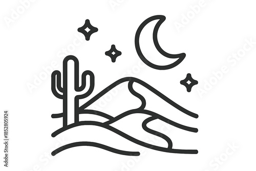 Desert Night Icon with Moon and Cactus