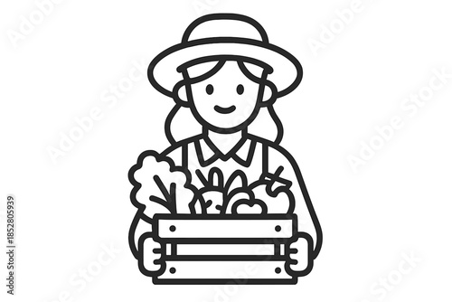 Farmer woman with basket of fresh produce
