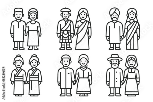 Diverse Couples in Traditional Attire