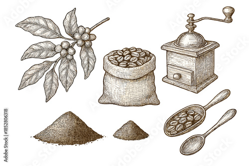 Vintage Coffee Scene Illustration