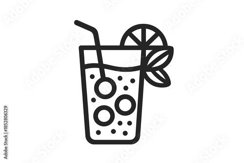 Outline of a refreshing drink with ice and garnish