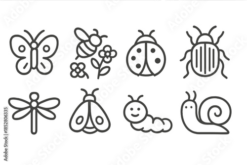 Set of Insect Icons on Grey Background