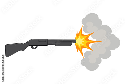 Shotgun firing with muzzle flash and smoke