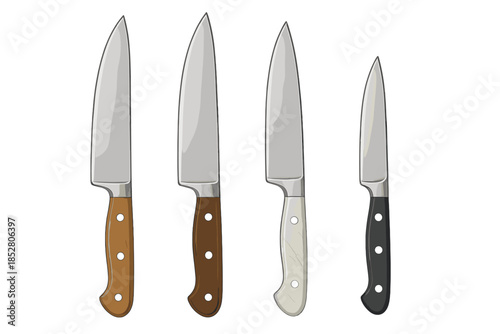 Four Chef's Knives with Different Handles