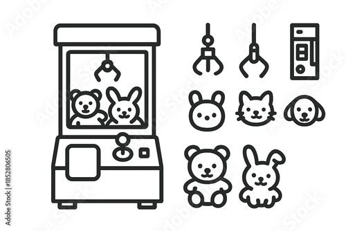 Claw machine and cute toy icons