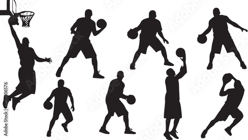 Basketball player silhouettes collection of actions