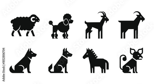 Eight black animal silhouettes on white background vector