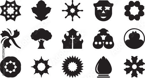 Set of black abstract nature and cultural icons