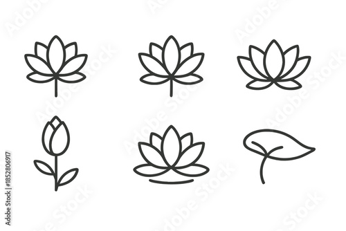 Set of minimalist lotus flower icons on a dark background