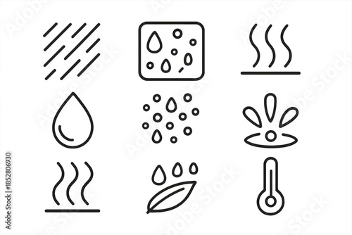 Set of 9 dark grey icons on a gradient background