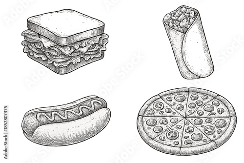 Hand-drawn food collage