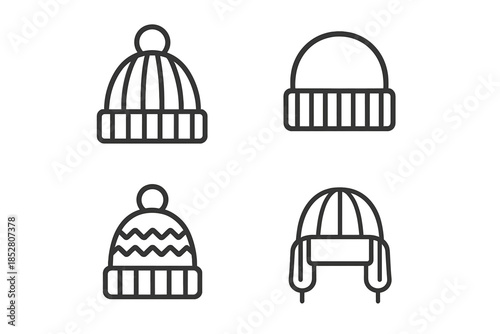 Four Winter Hats Icons Set