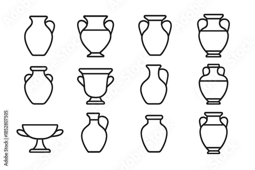 Collection of Ancient Greek Amphora Icons on Dark Background