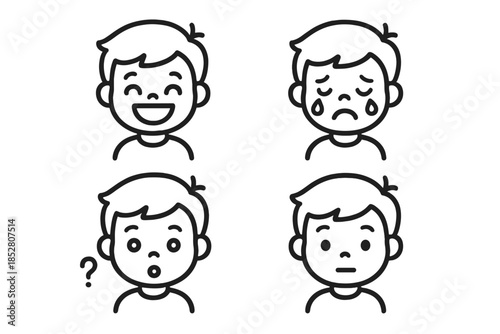 Four cartoon boys showing different emotions