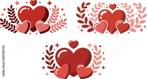 Vector illustration of red hearts with a romantic Valentine's love design for cards and decorations