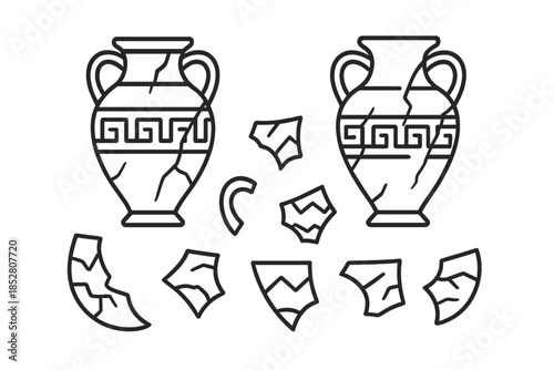 Fragmented Ancient Greek Amphorae with Meander Pattern