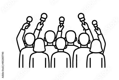 Group of reporters holding microphones