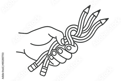 Hand Holding Tangled Pencils