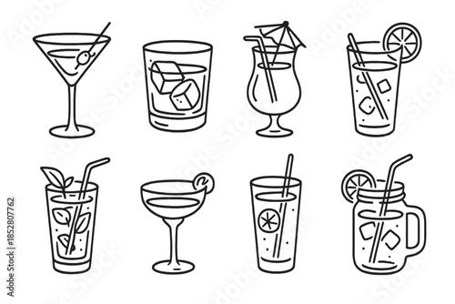 Outline Cocktail and Drink Icons Set