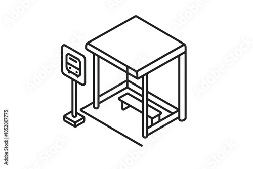 Isometric bus stop icon on gray background