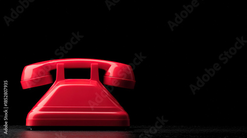 landline. Vintage red telephone receiver on a black base, showcasing retro communication design. mobility guides, transit brochures, designed for mobility and urban transit guides.
