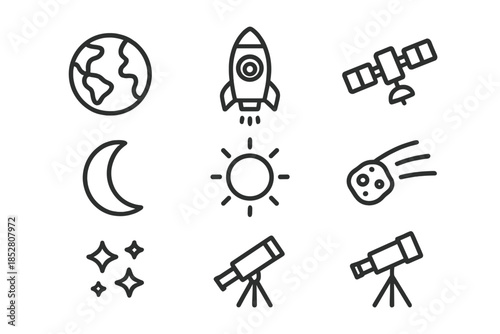 Space and Astronomy Icon Set on Dark Background