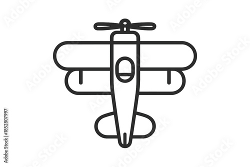 Simple outline biplane icon on gradient background