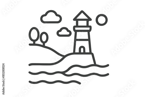 Lighthouse and natural landscape line art