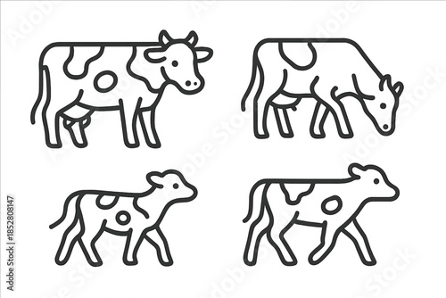 Four stylized cows in a grid