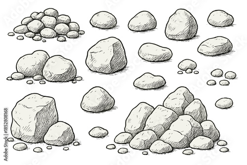 Collection of hand-drawn rocks and pebbles