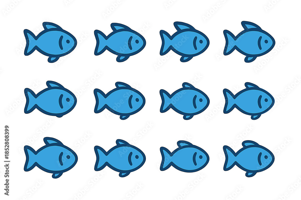 Fototapeta premium School of blue fish icons on dark background