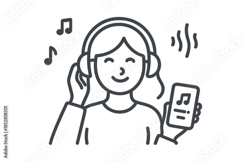 Person with headphones listening to music on a smartphone