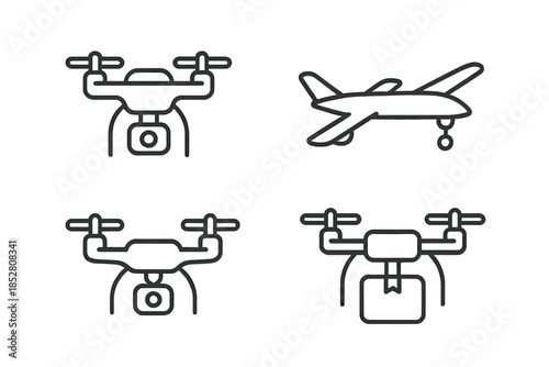 Drone and Airplane Icons on Dark Background