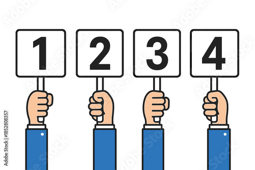 Four hands holding signs with numbers 1 to 4