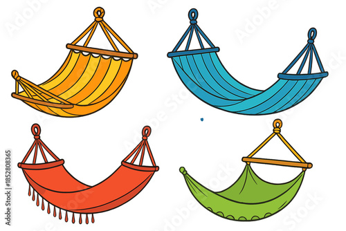 Four Colorful Hammocks on Dark Background