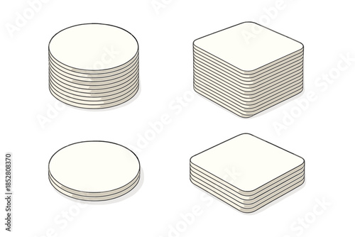 Isometric stacks of circular and square coasters