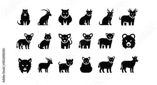 Collection of black animal silhouettes on white background vector