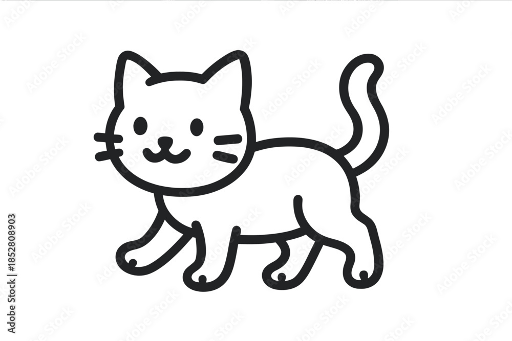 Obraz premium Cute Black Line Cat on Gray Gradient Background