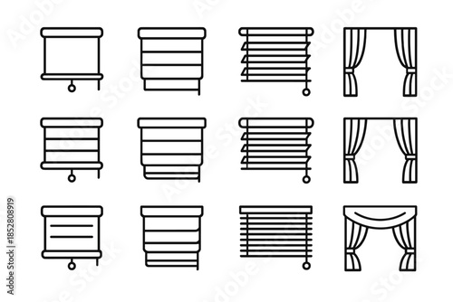 Window treatments icon set