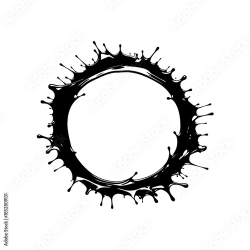 Abstract ink splat circle isolated on transparent background