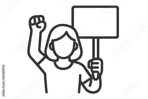 Woman holding a protest sign and raising a fist