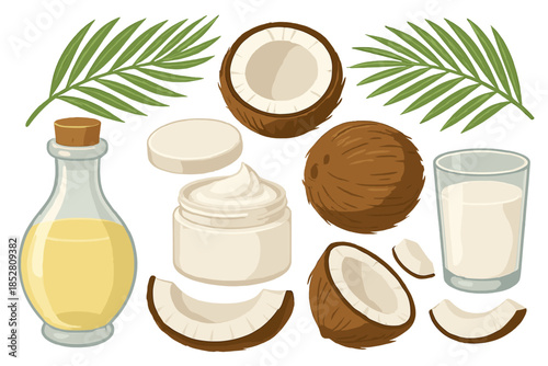 Coconut products and palm leaves