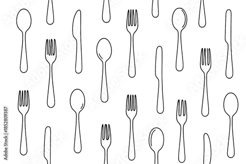 Seamless pattern of cutlery icons on a dark background